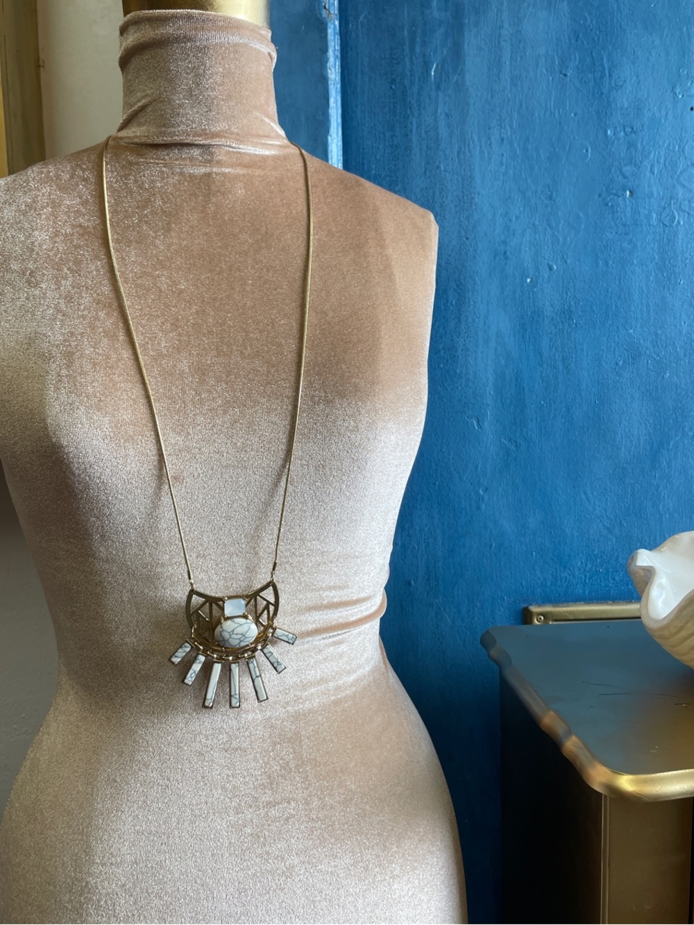 Gold-Tone White Stone Pendant Necklace - Women Jewelry